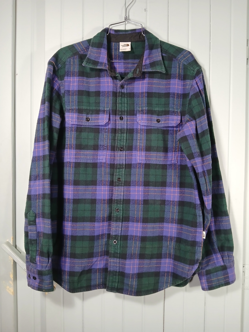 The North Face Green & Purple Plaid Button-Down Thick Flannel Shirt